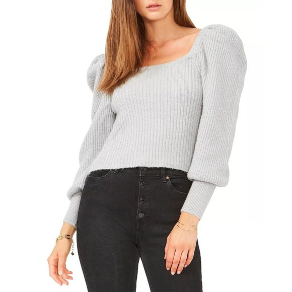 1. State Sweaters - 1.STATE Ribbed Square Neck Shimmer Sweater - Silver - NWT - Size XL